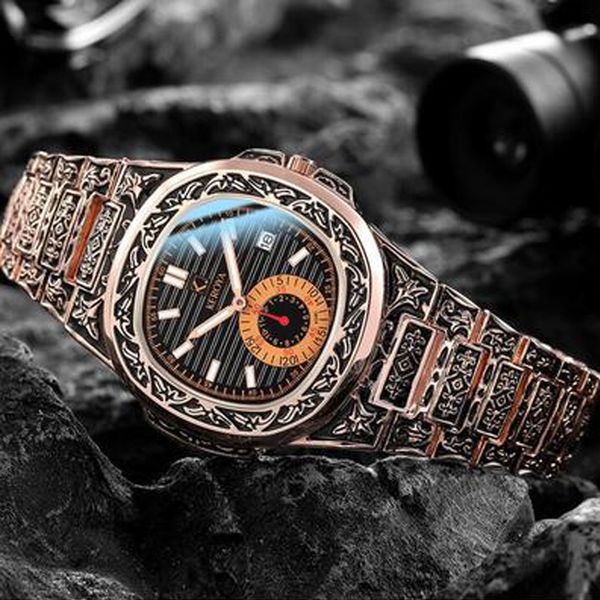 

wristwatches keroya style engrave fashion business steel belt luxury stainless sculpture quartz watch for drop 221128, Slivery;brown