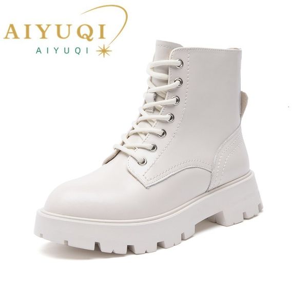 

boots aiyuqi women's marton genuine leather autumn laceup motorcycle ladies british style ankle whsle mto 221128, Black