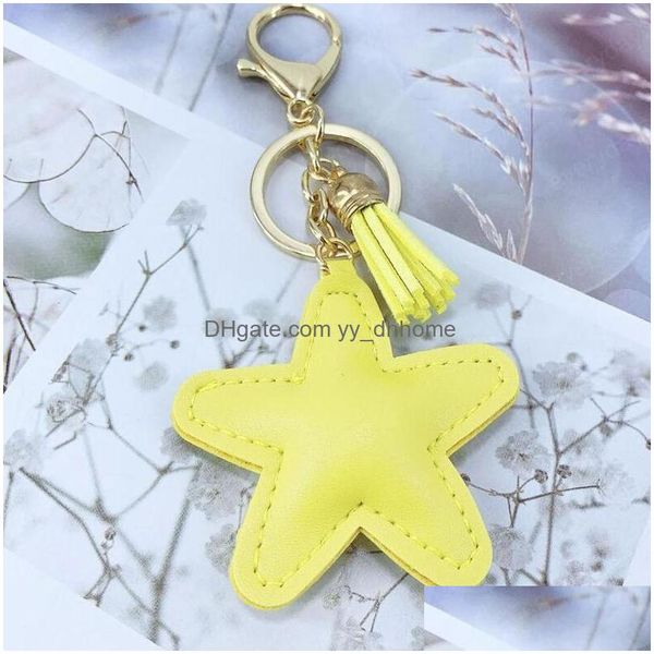

key rings creative pu leather tassel key ring cute bag pendant fivepointed star car keychains fashion charm keychain drop delivery je dhoal, Slivery;golden