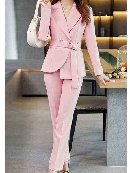 

new elegant casual fashion women pants suit office slim vintage blazer two pieces pant suits femme workwear clothing j220813, White;black