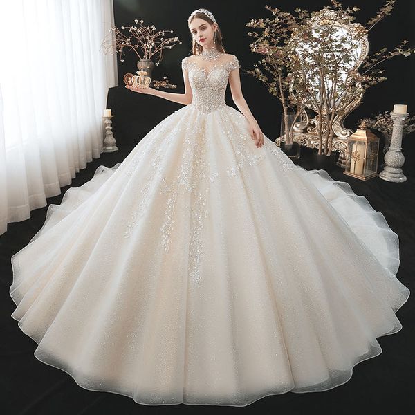 

2023 a-line wedding dresses lace appliques beaded crystal bridal gowns formal long garden robe de marriage custom plus size, White