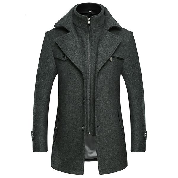 

men's wool blends autumn and winter double collar fashion woolen coat men large size windbreaker trench soft warm wool coat men clothin, Black