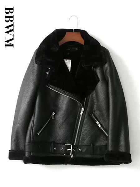 

womens fur faux locomotive retro with belt riding winter jacket longsleeved lapel padded warm black zip chic female coat 221129