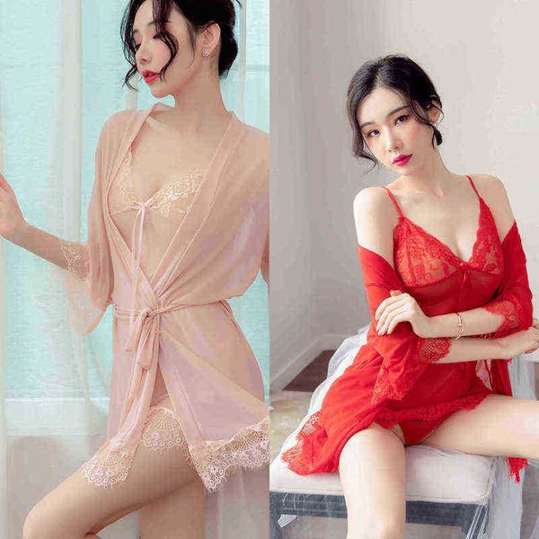 

nxy underwear nxy pyjamas long night underwear women' large size perspective temptation sling lace pajamas nightdress set 1083 0517, Red;black