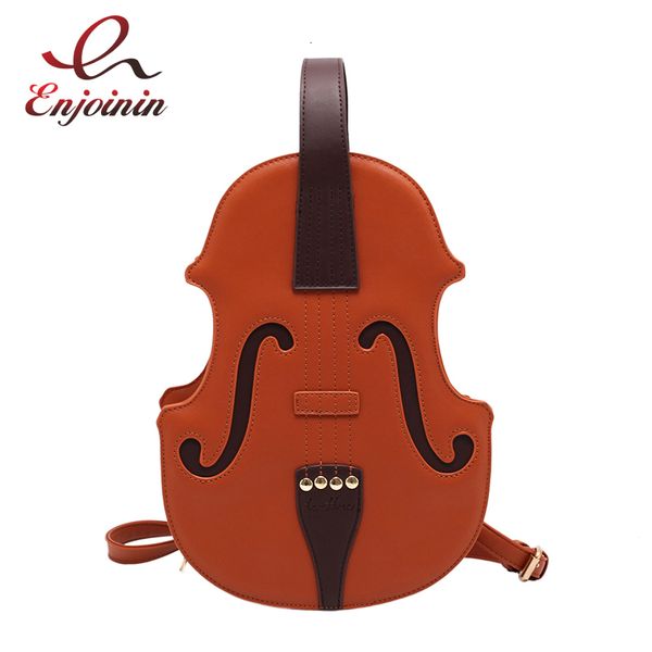 

school bags fun brown violin shape shoulder for teenage girls fashion backpack travel multiple using women pouch pu leather 221129