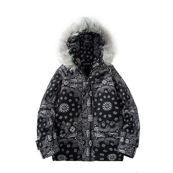

mens down parkas american winter jacket men bandana trendy brand hiphop oversize cotton padded coat women fur quilted cloth harajuku 221129, Black