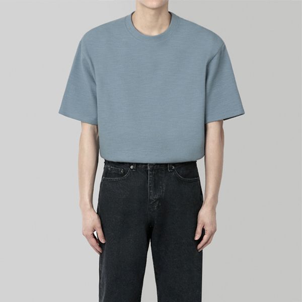 

Mens short-sleeved T-shirt summer cotton casual loose T-shirt Korean trendy versatile solid color half-sleeve top, Blue