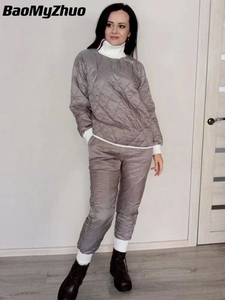 

women's two piece pants winter sets women warm velvet tracksuit oversized suit cotton coat suits female solid trousers sportswear dggsx, White