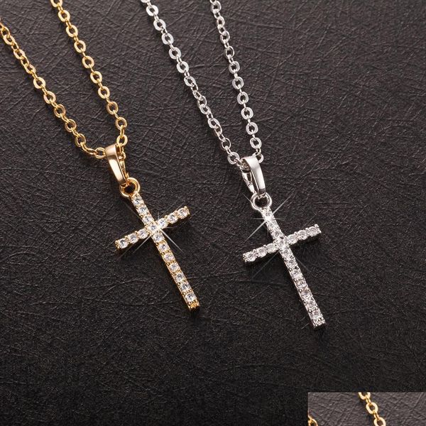 

pendant necklaces fashion cross pendants drop gold black color crystal jesus pendant necklace jewelry for men/women wholesal dhgarden dh6vy, Silver