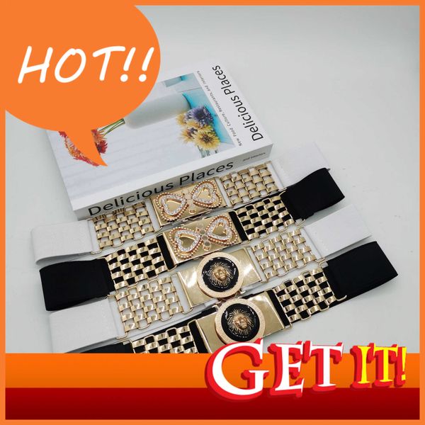

fashion design belt new women's drs metal chain heart lion pattern alloy buckle elastic tunic waist rubber band belt, Black;brown