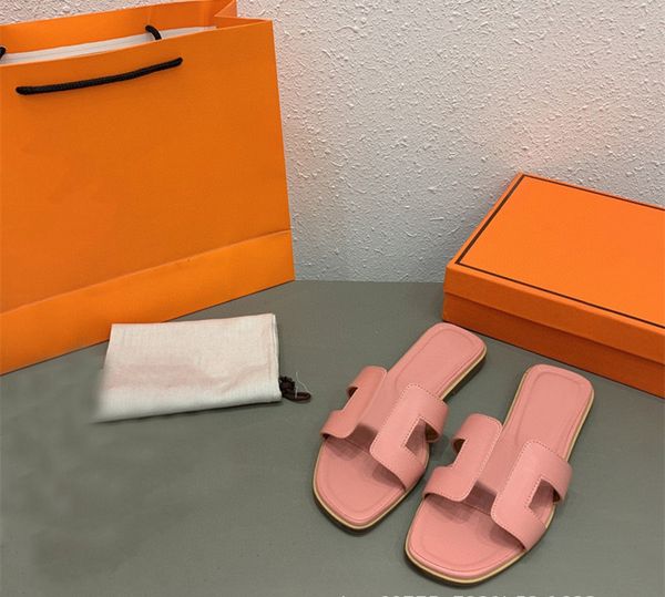 

designer slippers classic sandals shoes ladies slipper flip flops luxury summer leather fashion beach flat heel with dustbag size 35-40 bran, Black