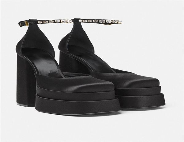 

women039s new fashion sandals waterproof platform square head silk super high heel 14cm single shoes size 3444black5052091, Black