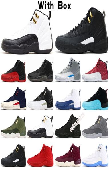 

with box mens 12 12s basket ball shoes flu game xii dark concord university gold stone blue bulls men trainers jump 23 sports snea2647351, Black;brown