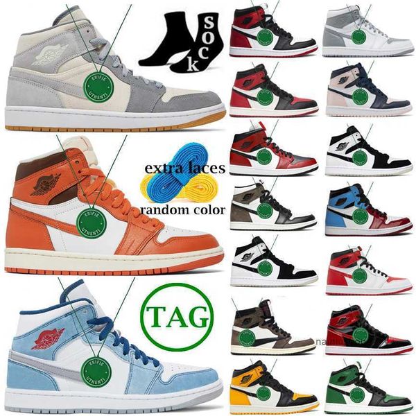 

2023 1 1s basketball shoes for men women taxi university blue patent bred stage haze chicago dark mocha grey fog twist pine green rebelliona, Black