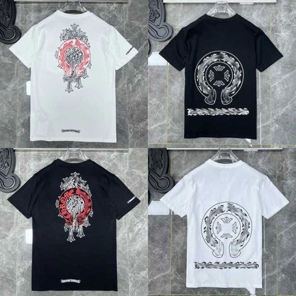 

fashion luxury women's t shirt ch brand tees men women sanskrit letter sweatshirts short sleeve horseshoe couple t-shirt classic cross, White