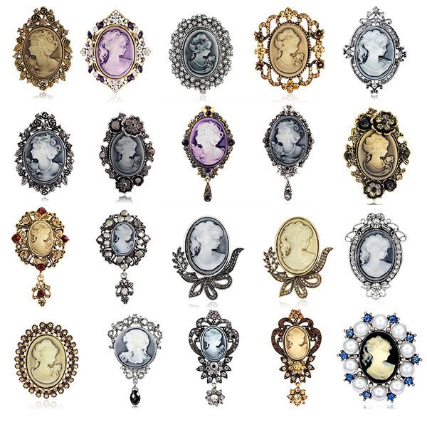 

pins brooches 1pc crystal lady vintage cameo victorian style wedding party women pendant brooch pin enamel pin gift 221128, Gray