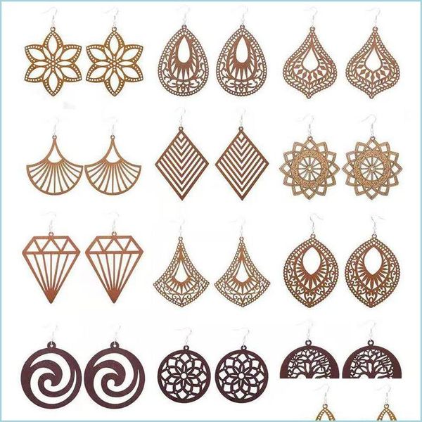 

charm fashion designer geometric wood charm earrings for women trendy natural wooden statement handmade african jewelry whol dhgarden dhazc, Golden
