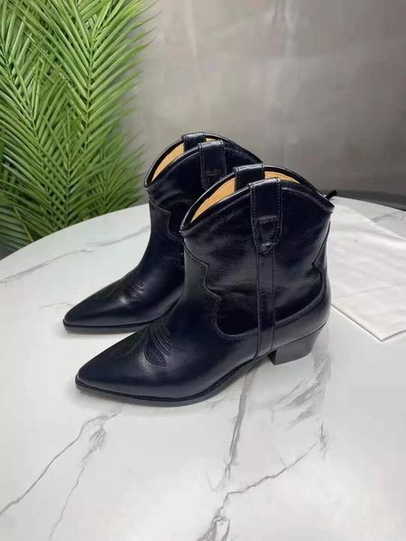 

black isabel paris marant embroidered toe ankle boots western cowboy genuine leather fashion show shoes