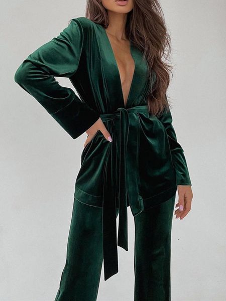

women's two piece pants women's winter laceup slim coat casual trousers golden velvet suit 2 piece sets womens outfits two piece s, White