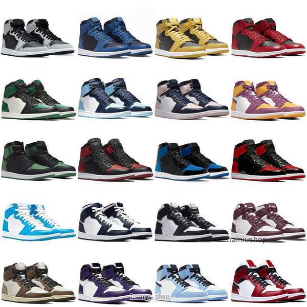 

jorden1s jordens jorden jorda 1 basketball shoes jumpman 1s mens womens dark mocha university red unc light smoke grey hyper chicago air og, Black
