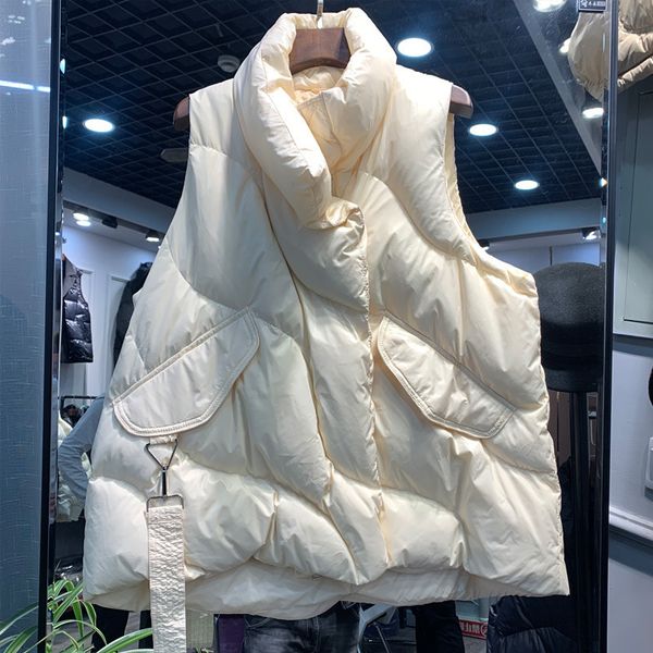 

women's vests winter down cotton vest women loose solid sleeveless jacket coat female black white warm autumn lightweight waistcoat 221