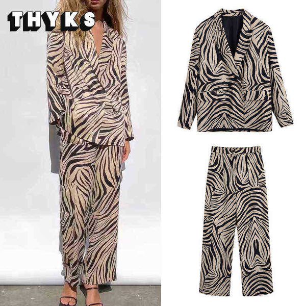 

2022 spring women suit casual blazer sets animal stripe leopard single button coat vintage high waist pants set chic female j220813, White;black