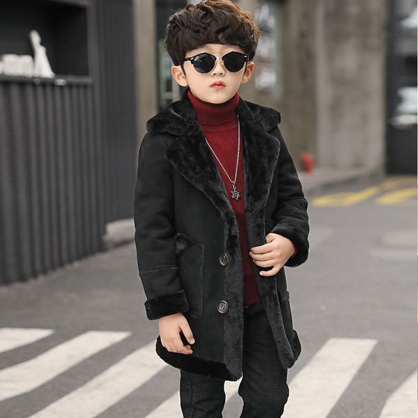 

coat boys woolen coat middle small children's autumn and winter middle and big children's plus velvet thickened woolen coat 221129, Blue;gray