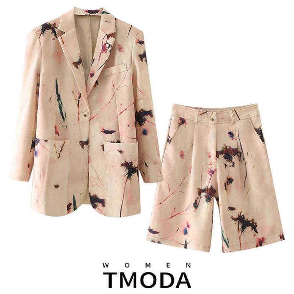 

suit tmoda1963 2022 autumn women fashion vintage printed blazer jacket and fema, White;black