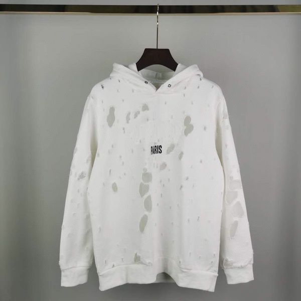 

2022 winter europe paris sweatshirts mens classical big broken hole hoodies sweatshirt women hoody fashion jumpers designer hoodie white, Black