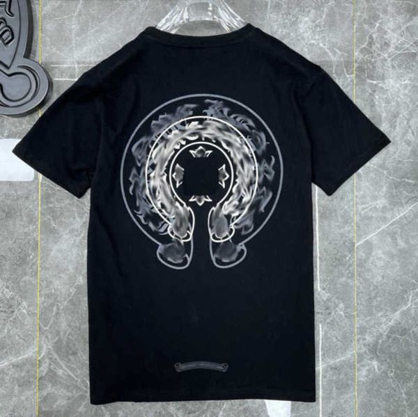 

luxury men's fashion t shirt brand tees men women sanskrit letter sweatshirts short sleeve horseshoe couple t-shirt classic cross tee, White;black