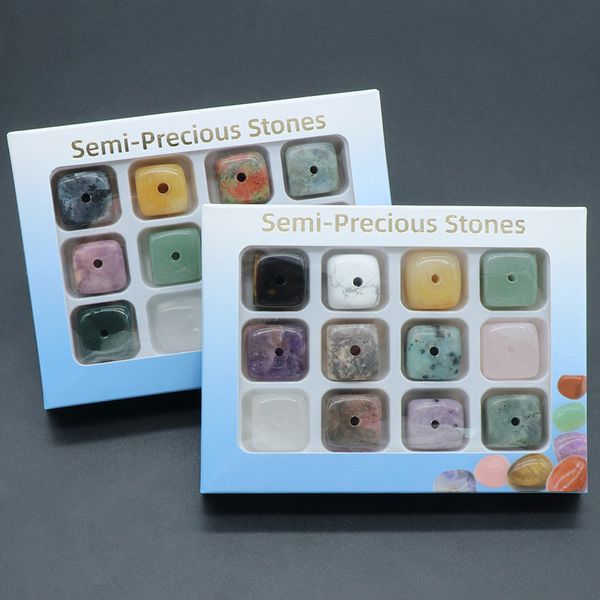 

12pcs box square natural healing stone gemstones incense stick base holder fragrant plug amethyst clear quartz tray, Black