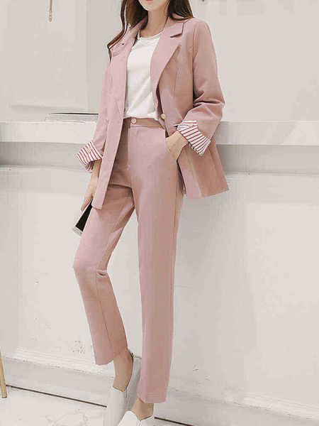

women spring elegant pants suit women casual business blazer pant suit 2 piece set female fashion korean clothing outfits j220813, White;black