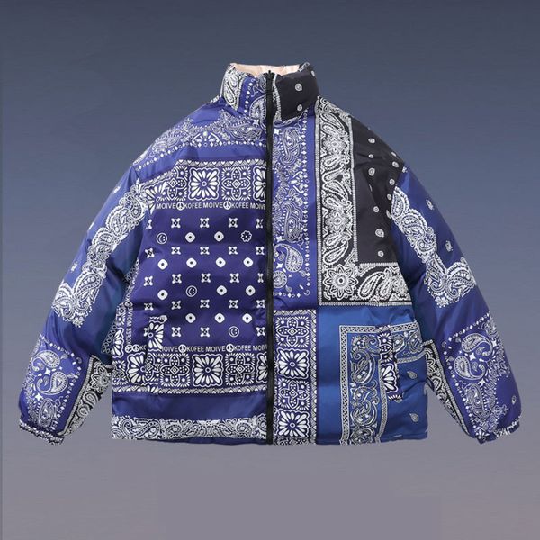 

men's down parkas double sided cotton jacket american street west cashew flower thick bread 221128, Black