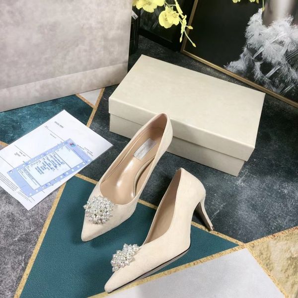 

sandals suede fabric 6cm&8cm&10cm high heels women new designer slippers brand pearl pointed red wedding shoes outdoor luxury leather letter, Black