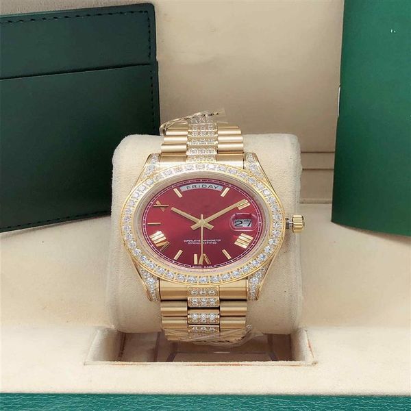 

new 41mm men's watch date week waterproof mechanical watch high-quality stainless steel diamond chain classic black mirror ma290y, Slivery;brown