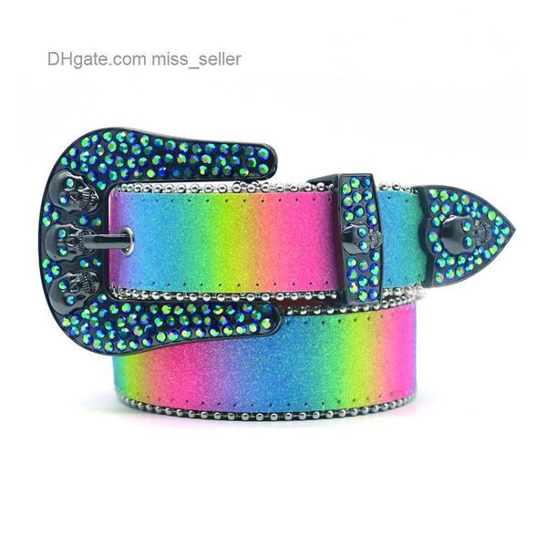 

2022 designer belt bb simon rhinestone belt for men and women the same rivet pin button street punk fashion pants belt miss seller, Black;brown