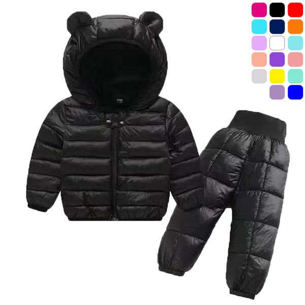 

clothing sets toddler winter baby girls boys clothing sets warm faux down jacket clothes sets children kids snowsuit coats vest pants overal, White