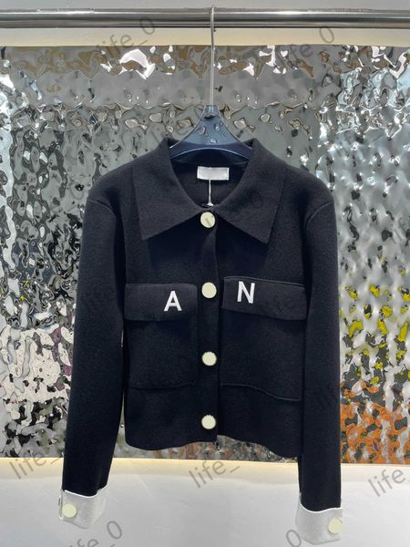 

brand womens sweater letter logo embroidery single button lapel roll sleeve sweaters warm wear outside fashion designer cardigan, White;black