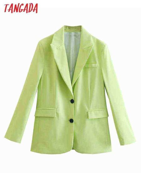 

suit tangada women green blazer coat vintage two button long sleeve female oute, White;black
