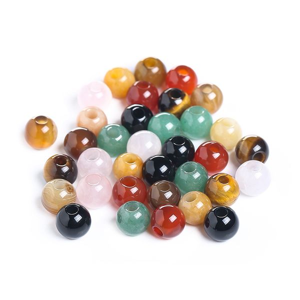 

loose big hole natural crystal stone beads rose quartz red agate ball spacer handle pieces diy necklace bracelet accessories, Black