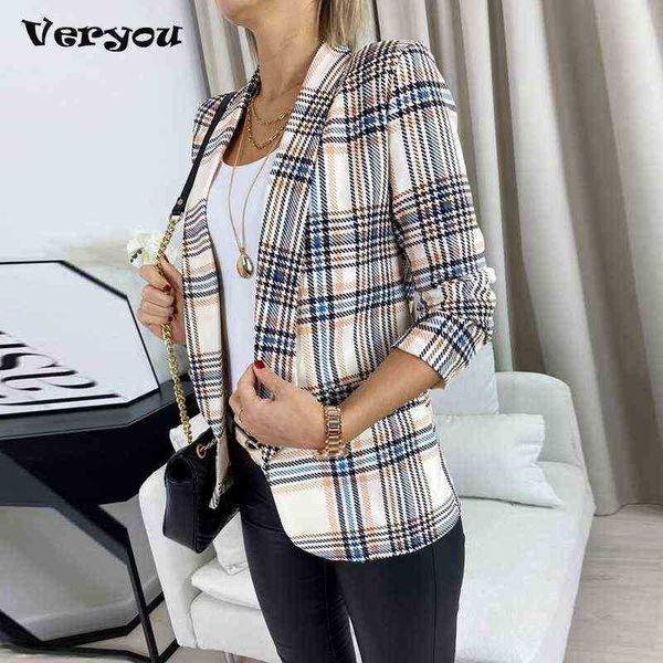 

2021 casual jacket blazer long sleeves office lady plaid print suit jackets for women 2021 autumn ladies blazers blazer femme j220813, White;black