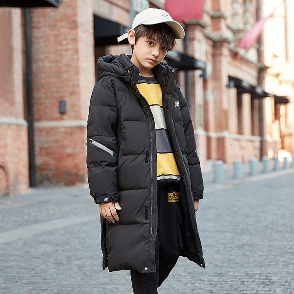 

down coat 25 degrees winter children's down jacket boy blue long warm thick coat girl black fashionable hooded duck down jacket windpro, Blue;gray