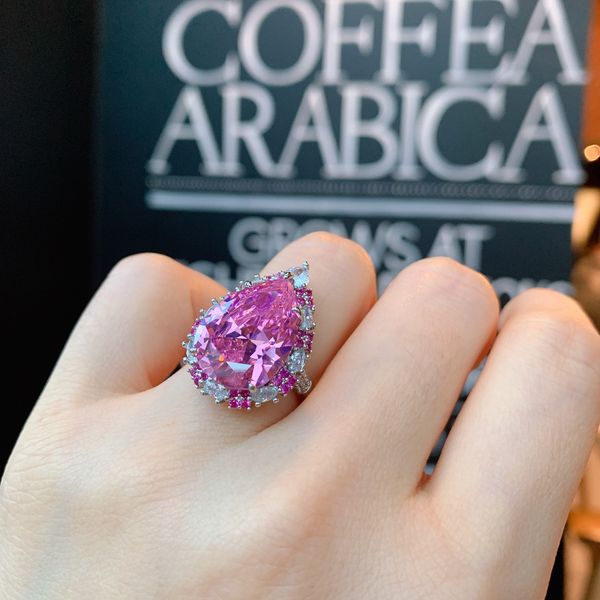 

tools ring simulation pink diamond colored treasure rings women's high luxury inlaid with platinum full diamond synthetic jewelry, Black