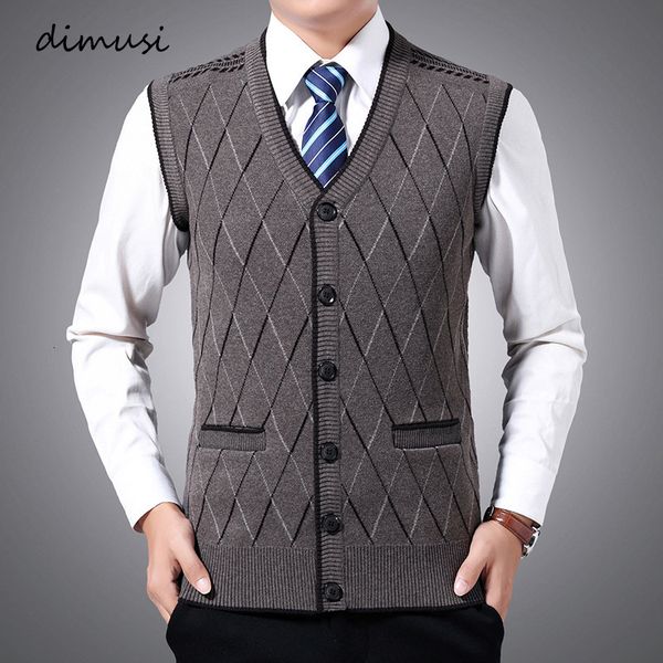 

men's vests dimusi winter sleeveless warm jumper knitted waistcoats casual men slim fit pullovers sweater vest jackets clothing 221129, Black;white