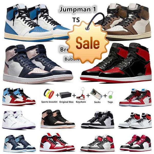

basketball shoes sneakers patent bred bubble gum travis university blue twist unc hyper royal with box jumpman 1s 1 mens ts x fragment, Black