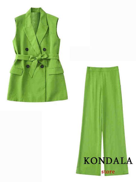 

kondala vintage solid green vest blazer women office lady v neck double breasted sjerpen long vests fashion 2022 pockets j220813, White;black