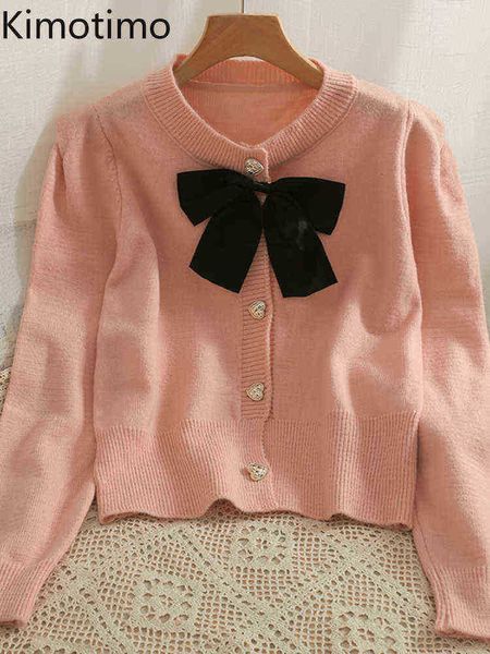 

women's sweaters kimotimo bow vest sweater women 2022 new round neck long sleeve knitted vests french sweet single breasted all match, White;black