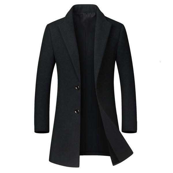 

men's wool blends winter jacket high-quality coat casual slim collar long cotton trench 221129, Black