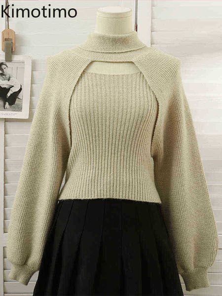 

women's sweaters kimotimo sweater two piece set women french solid colt sweater long sleeve short sweater 2022 autumn depth slim knitte, White;black