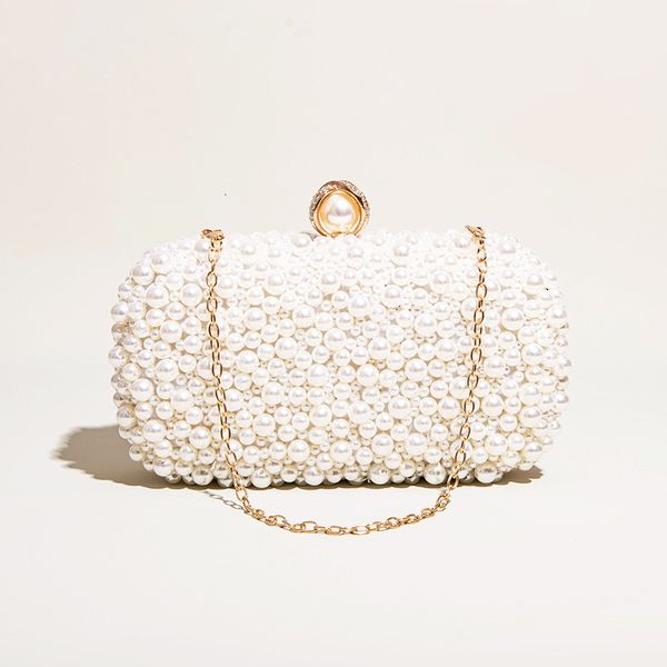 

evening bags fine fashion beige pearl beaded luxury bridal women's handbag clutches wedding party metal chain shoulder bag purse 221128